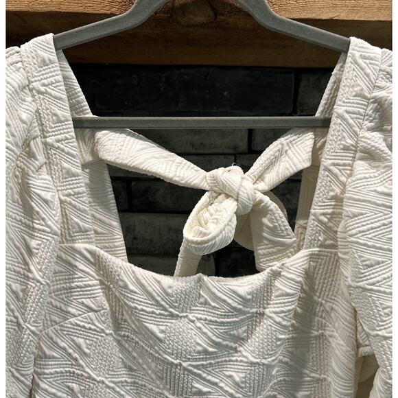 Women’s FREE PEOPLE Puff Sleeves Ivory Violet Mini square neck Dress Size L *C2 - Picture 3 of 6